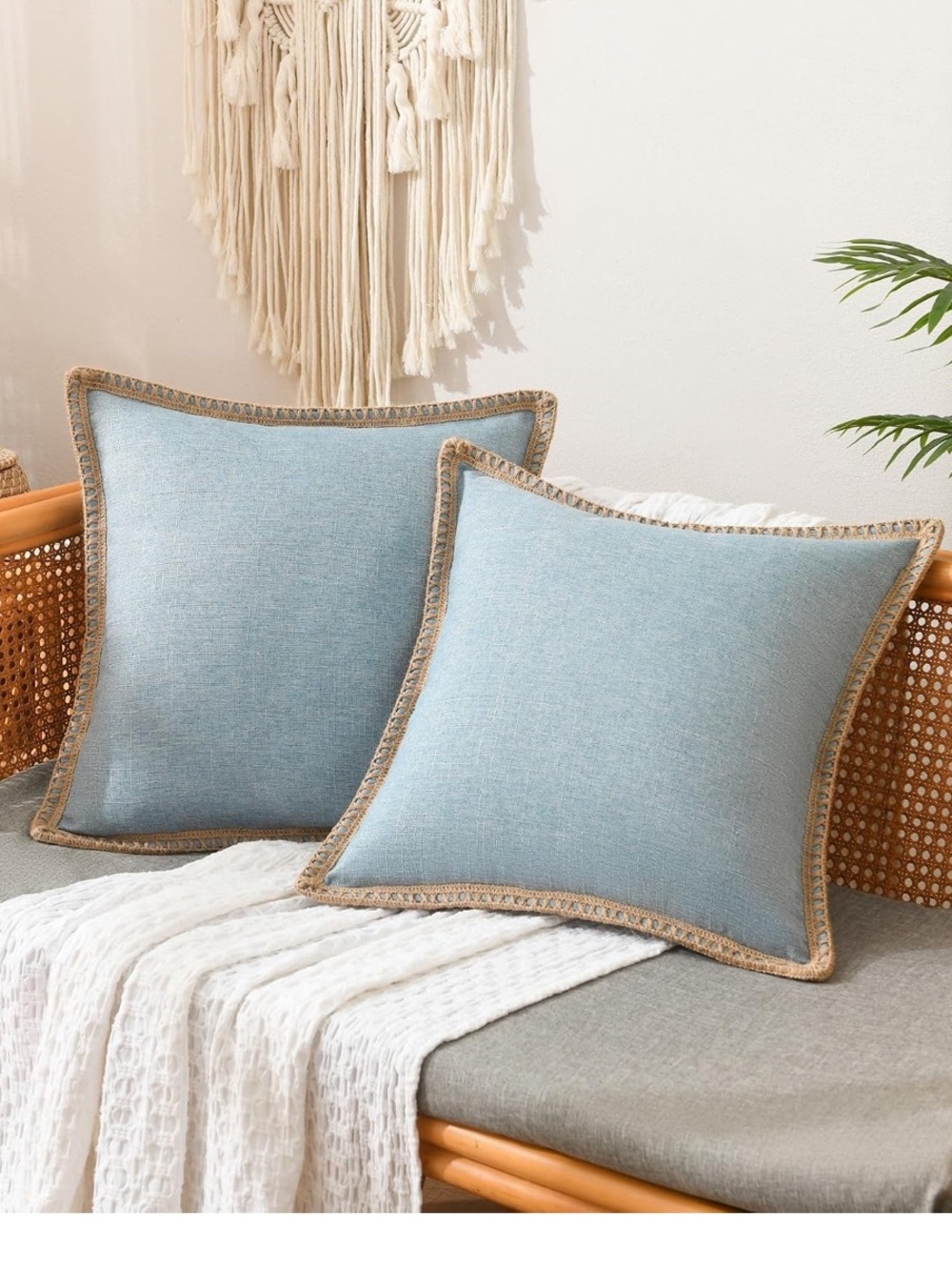 NordECO HOME Blue Farmhouse Throw Pillow Covers Set of 2 18x18